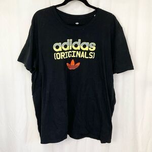 Adidas Trefoil rate large spell out logo cotton black yellow graphic T-Shirt 2XL